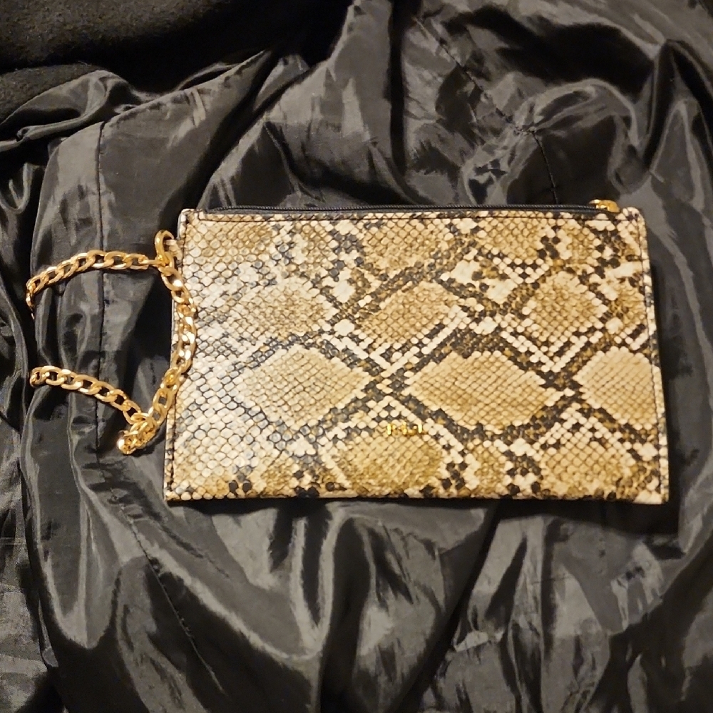 Ralph Lauren Snake Print Clutch with Gold Chain